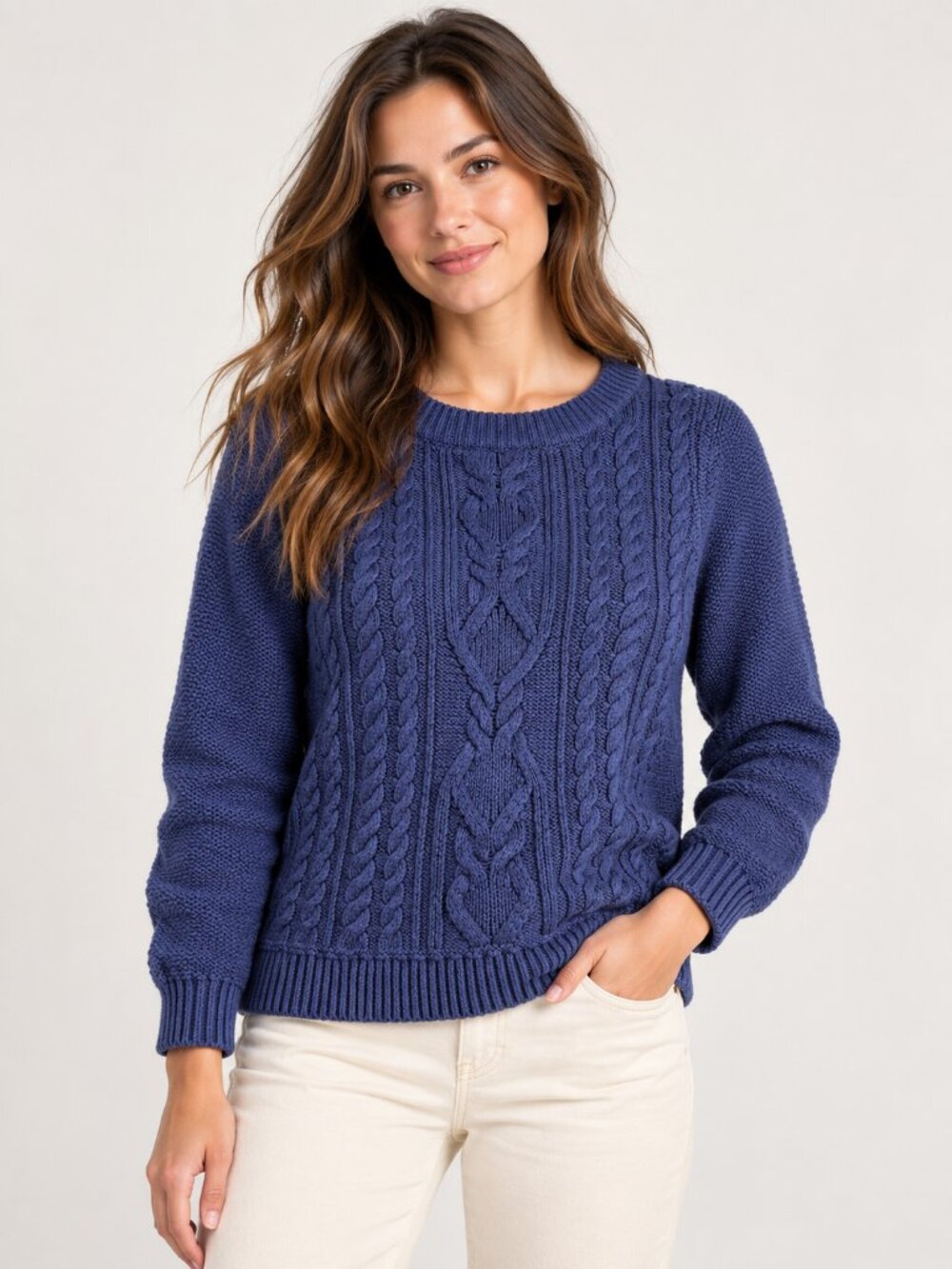 Old Navy Cable Knit Sweater Navy Blue Braided Crewneck M